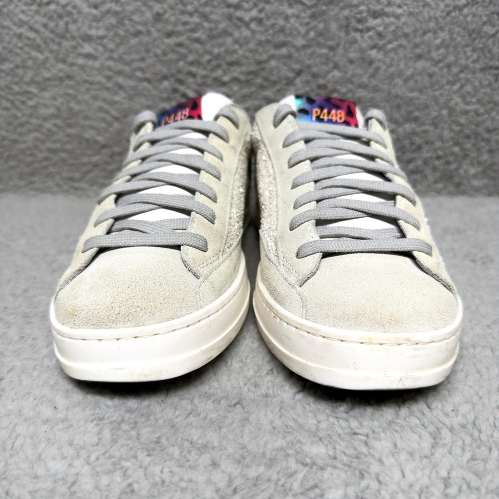 P448 John Glitter Womens Size 6 Low Top Sneakers Shoes Glitter Pearl Leather - Picture 2 of 10